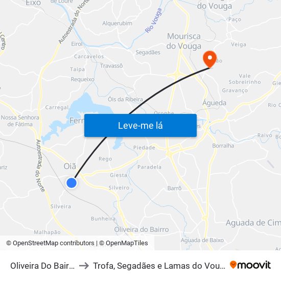 Oliveira Do Bairro to Trofa, Segadães e Lamas do Vouga map