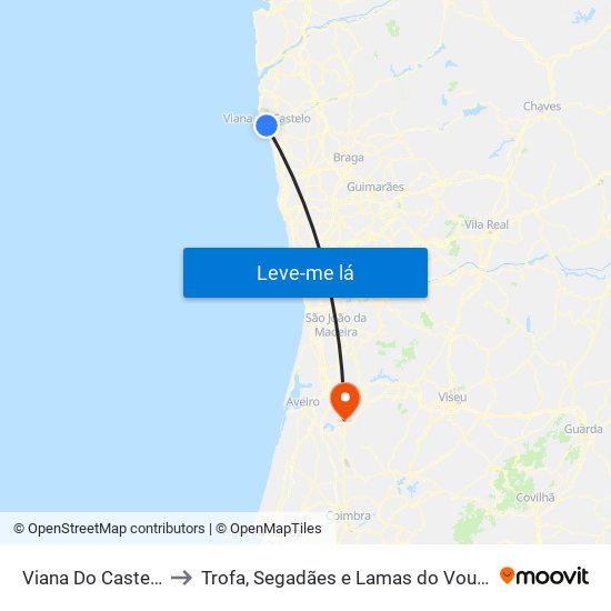 Viana Do Castelo to Trofa, Segadães e Lamas do Vouga map