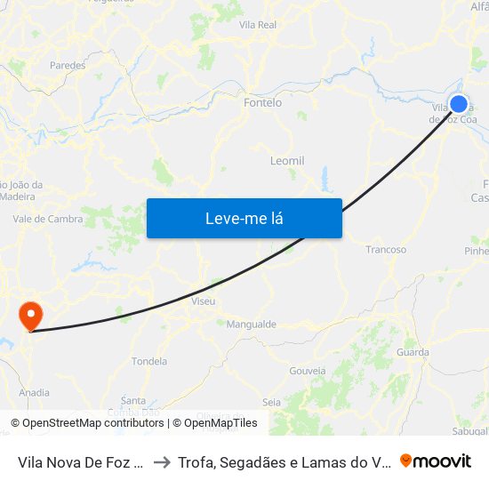 Vila Nova De Foz Côa to Trofa, Segadães e Lamas do Vouga map