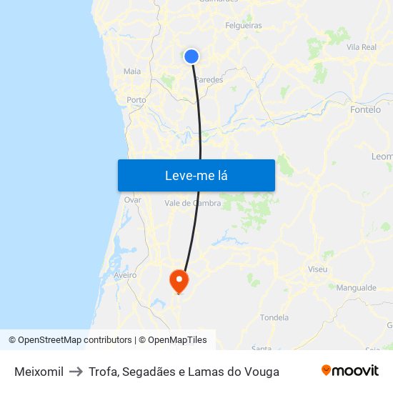 Meixomil to Trofa, Segadães e Lamas do Vouga map