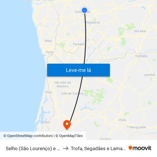 Selho (São Lourenço) e Gominhães to Trofa, Segadães e Lamas do Vouga map