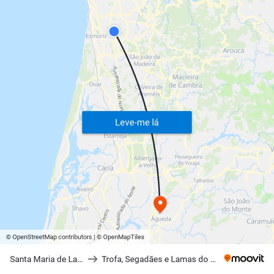 Santa Maria de Lamas to Trofa, Segadães e Lamas do Vouga map
