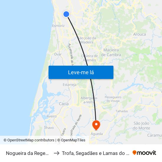 Nogueira da Regedoura to Trofa, Segadães e Lamas do Vouga map