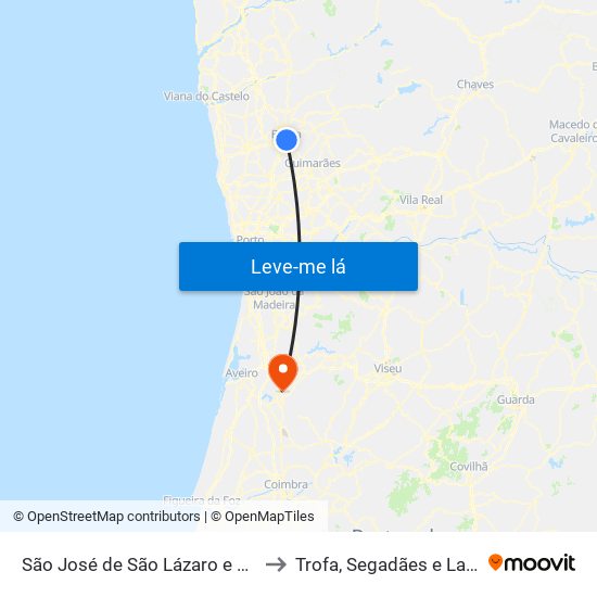 São José de São Lázaro e São João do Souto to Trofa, Segadães e Lamas do Vouga map