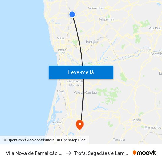 Vila Nova de Famalicão e Calendário to Trofa, Segadães e Lamas do Vouga map
