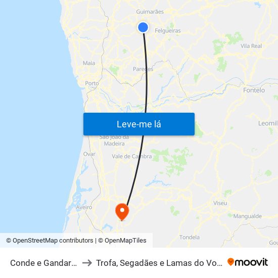 Conde e Gandarela to Trofa, Segadães e Lamas do Vouga map