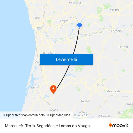 Marco to Trofa, Segadães e Lamas do Vouga map