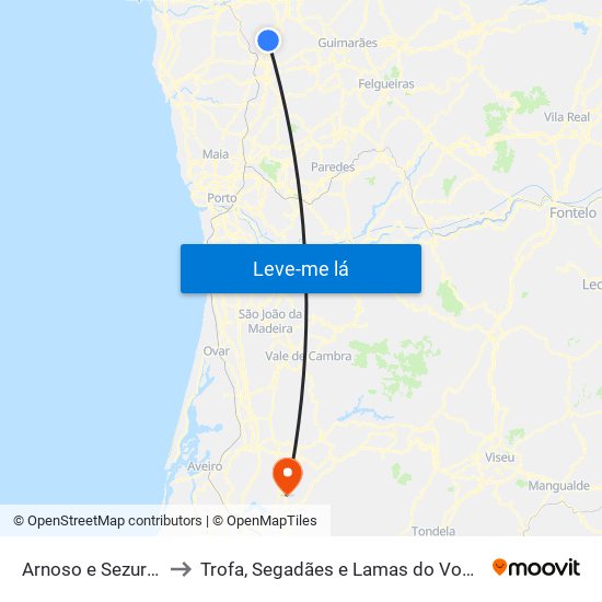 Arnoso e Sezures to Trofa, Segadães e Lamas do Vouga map