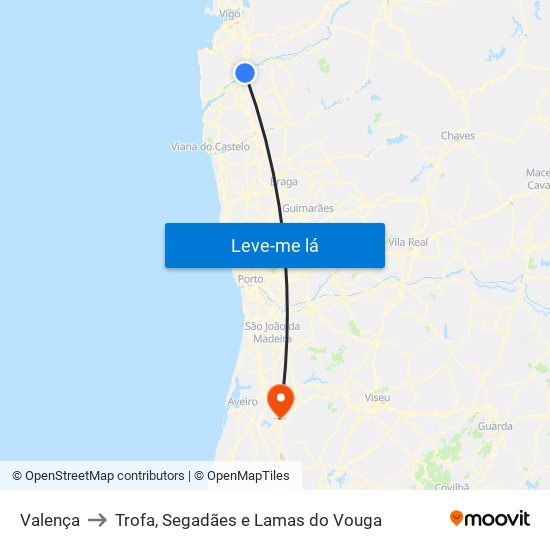 Valença to Trofa, Segadães e Lamas do Vouga map