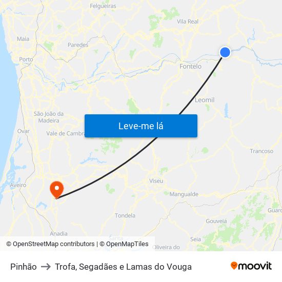 Pinhão to Trofa, Segadães e Lamas do Vouga map