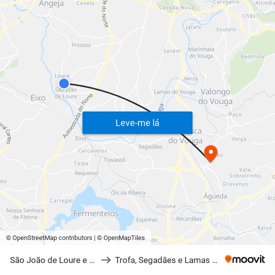 São João de Loure e Frossos to Trofa, Segadães e Lamas do Vouga map