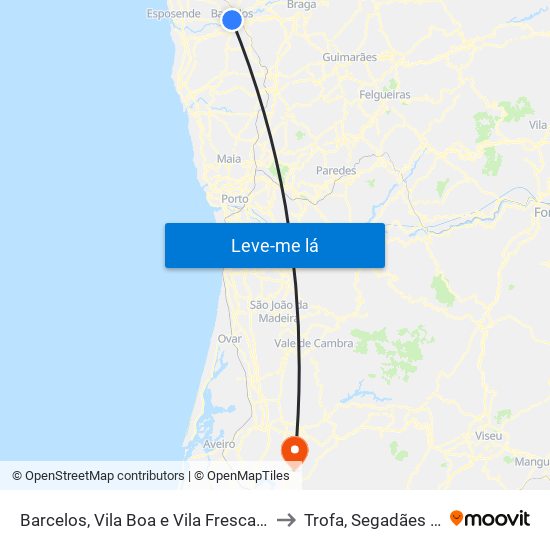 Barcelos, Vila Boa e Vila Frescainha (São Martinho e São Pedro) to Trofa, Segadães e Lamas do Vouga map
