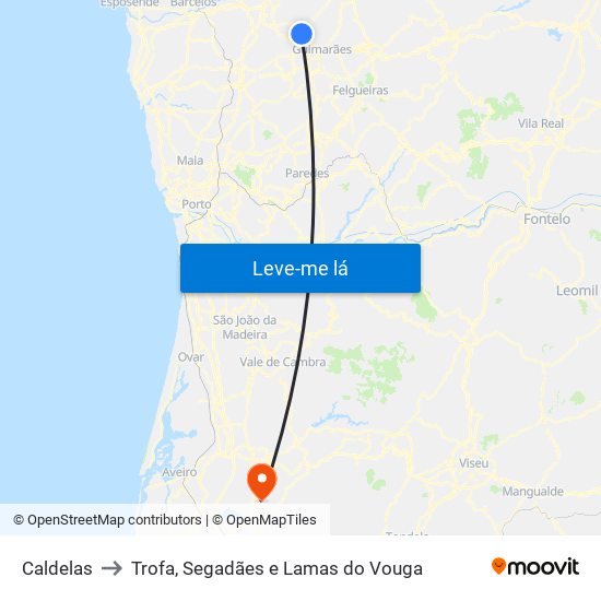 Caldelas to Trofa, Segadães e Lamas do Vouga map