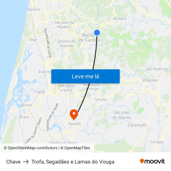 Chave to Trofa, Segadães e Lamas do Vouga map