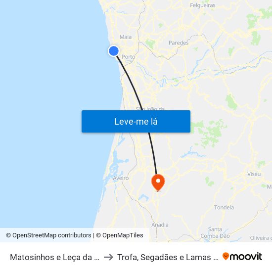 Matosinhos e Leça da Palmeira to Trofa, Segadães e Lamas do Vouga map