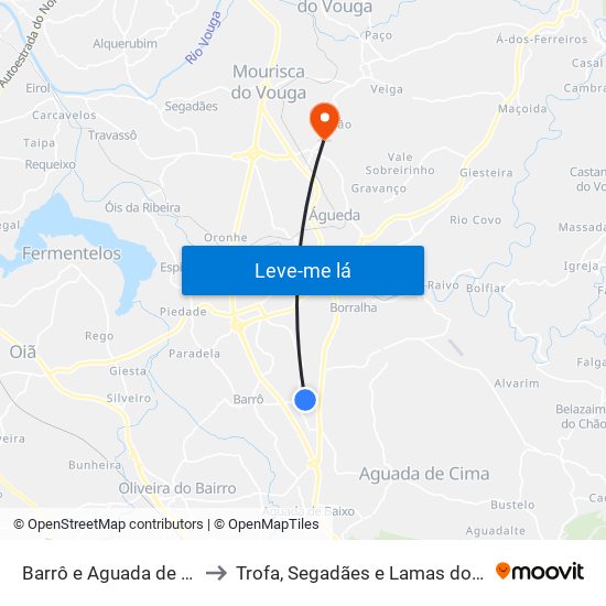 Barrô e Aguada de Baixo to Trofa, Segadães e Lamas do Vouga map