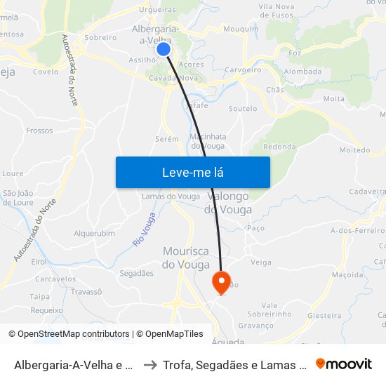 Albergaria-A-Velha e Valmaior to Trofa, Segadães e Lamas do Vouga map