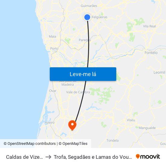 Caldas de Vizela to Trofa, Segadães e Lamas do Vouga map