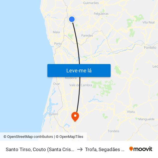 Santo Tirso, Couto (Santa Cristina e São Miguel) e Burgães to Trofa, Segadães e Lamas do Vouga map