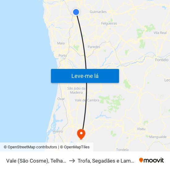 Vale (São Cosme), Telhado e Portela to Trofa, Segadães e Lamas do Vouga map