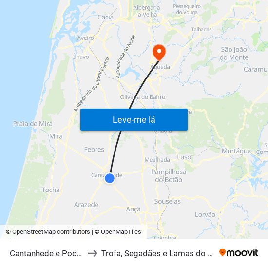 Cantanhede e Pocariça to Trofa, Segadães e Lamas do Vouga map