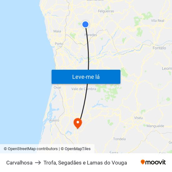 Carvalhosa to Trofa, Segadães e Lamas do Vouga map