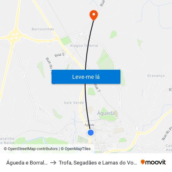 Águeda e Borralha to Trofa, Segadães e Lamas do Vouga map