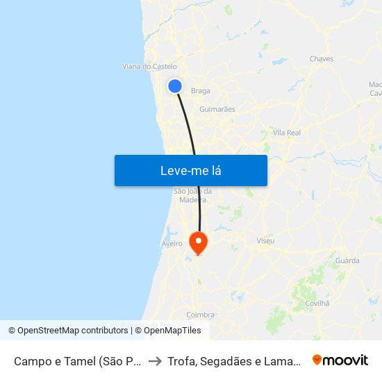 Campo e Tamel (São Pedro Fins) to Trofa, Segadães e Lamas do Vouga map