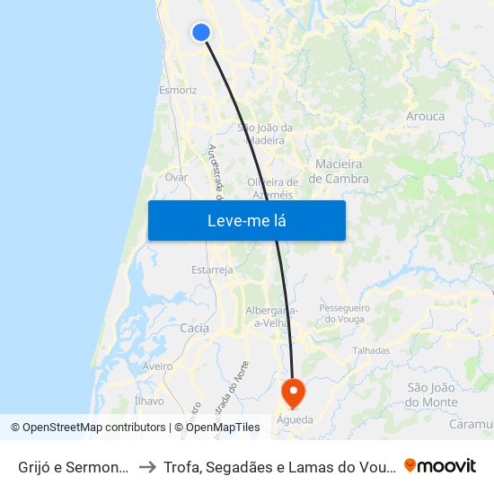 Grijó e Sermonde to Trofa, Segadães e Lamas do Vouga map