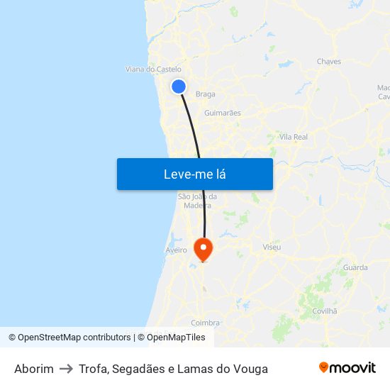 Aborim to Trofa, Segadães e Lamas do Vouga map