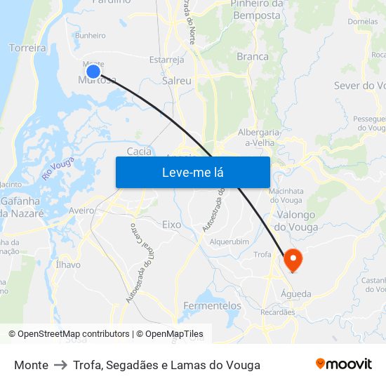 Monte to Trofa, Segadães e Lamas do Vouga map