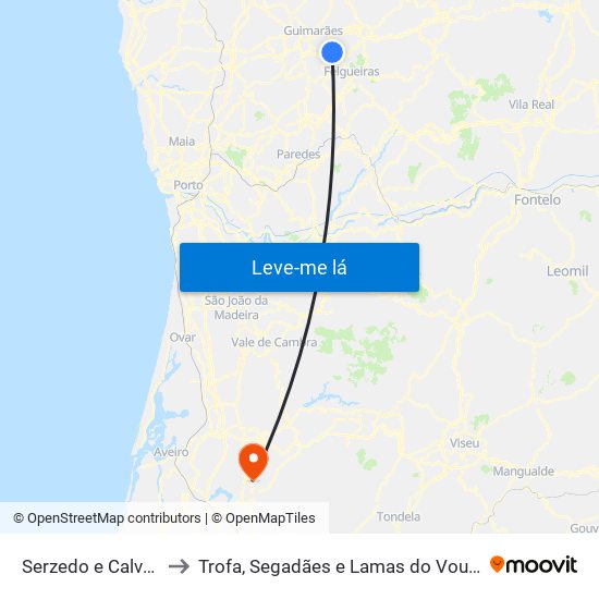 Serzedo e Calvos to Trofa, Segadães e Lamas do Vouga map