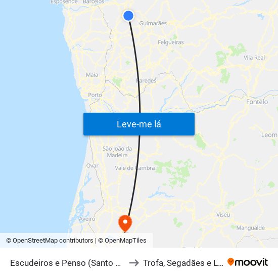 Escudeiros e Penso (Santo Estêvão e São Vicente) to Trofa, Segadães e Lamas do Vouga map