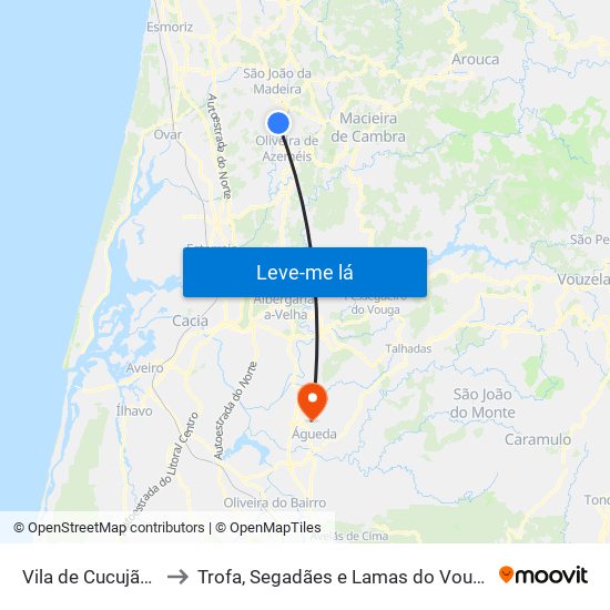 Vila de Cucujães to Trofa, Segadães e Lamas do Vouga map