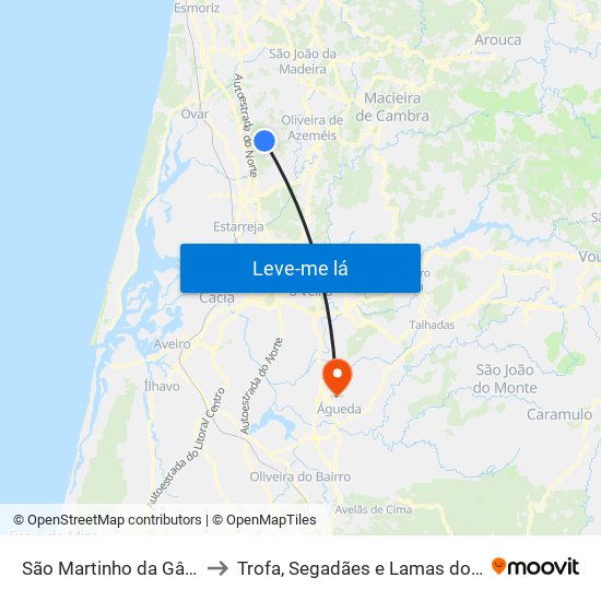 São Martinho da Gândara to Trofa, Segadães e Lamas do Vouga map