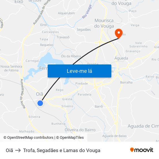 Oiã to Trofa, Segadães e Lamas do Vouga map