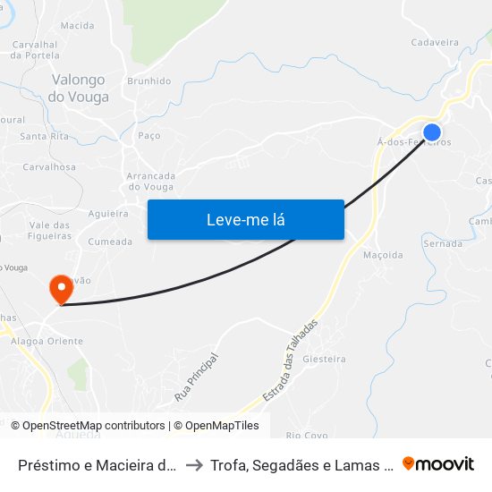 Préstimo e Macieira de Alcoba to Trofa, Segadães e Lamas do Vouga map