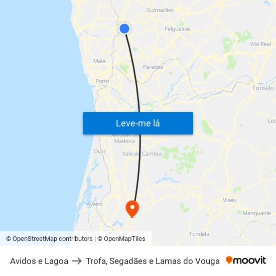 Avidos e Lagoa to Trofa, Segadães e Lamas do Vouga map