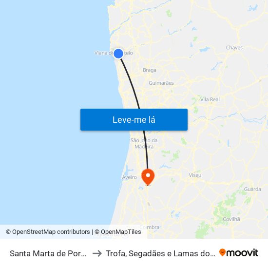 Santa Marta de Portuzelo to Trofa, Segadães e Lamas do Vouga map