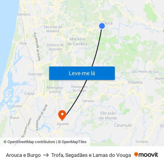 Arouca e Burgo to Trofa, Segadães e Lamas do Vouga map