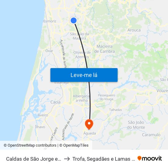 Caldas de São Jorge e Pigeiros to Trofa, Segadães e Lamas do Vouga map