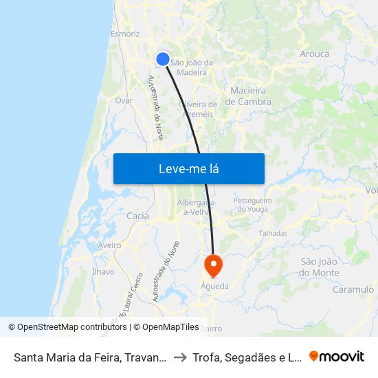 Santa Maria da Feira, Travanca, Sanfins e Espargo to Trofa, Segadães e Lamas do Vouga map