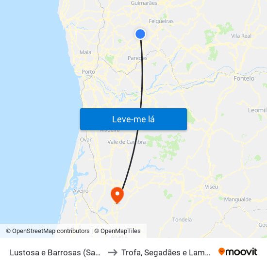Lustosa e Barrosas (Santo Estêvão) to Trofa, Segadães e Lamas do Vouga map