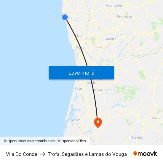 Vila Do Conde to Trofa, Segadães e Lamas do Vouga map