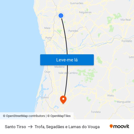 Santo Tirso to Trofa, Segadães e Lamas do Vouga map