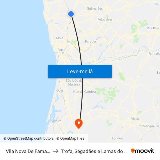 Vila Nova De Famalicão to Trofa, Segadães e Lamas do Vouga map