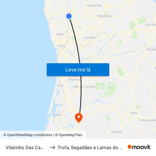 Vilarinho Das Cambas to Trofa, Segadães e Lamas do Vouga map