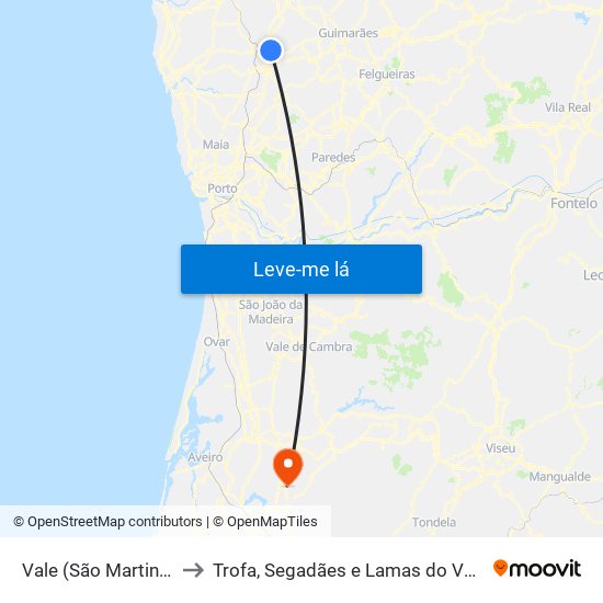 Vale (São Martinho) to Trofa, Segadães e Lamas do Vouga map