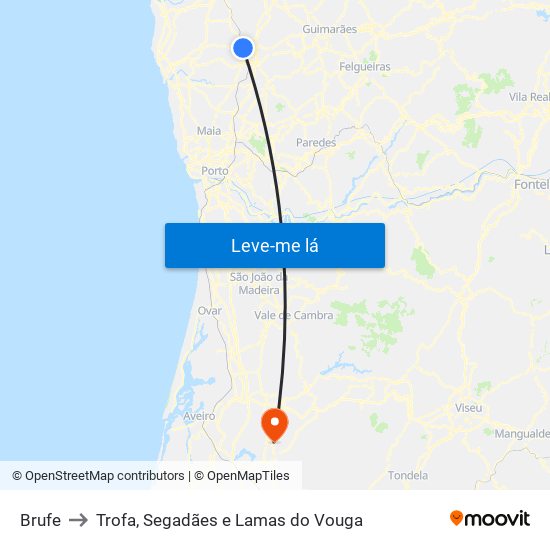 Brufe to Trofa, Segadães e Lamas do Vouga map