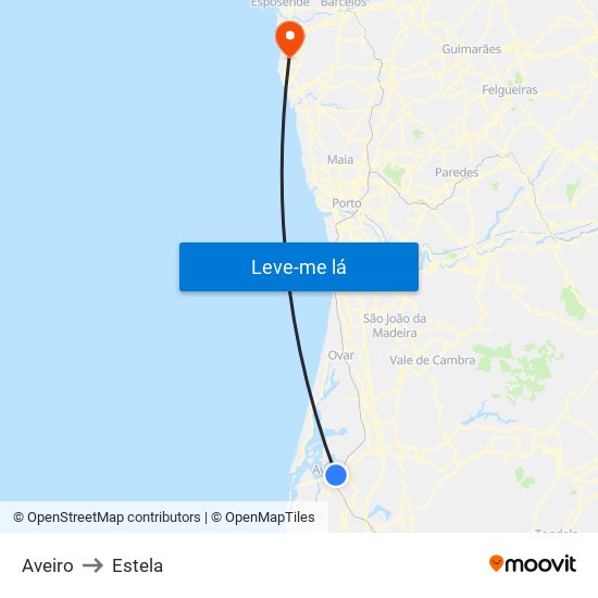 Aveiro to Estela map